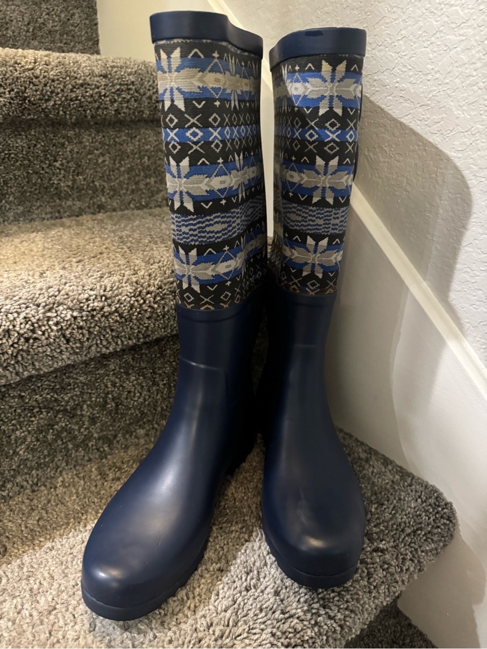 UGG Women's Navy Patterned Tall Rain Boots